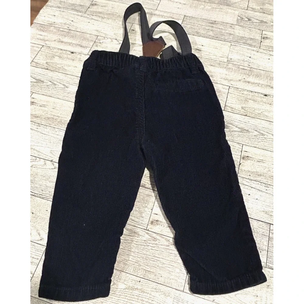OSHKOSH BABY B'GOSH NAVY CORDUROY PANTS WITH SUSPENDERS - SIZE‎ 9 Months